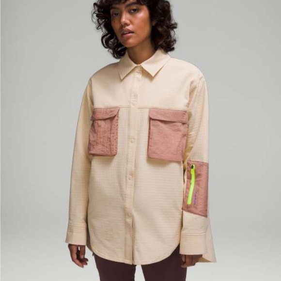 Lululemon Grid Fleece Hiking Overshirt Prosecco / Pink Clay size 18 - Picture 1 of 14